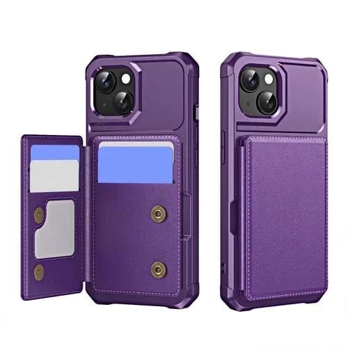 Funda de Cuero con Tapa Horizontal para iPhone 15 Plus Tarjetero (Morado)