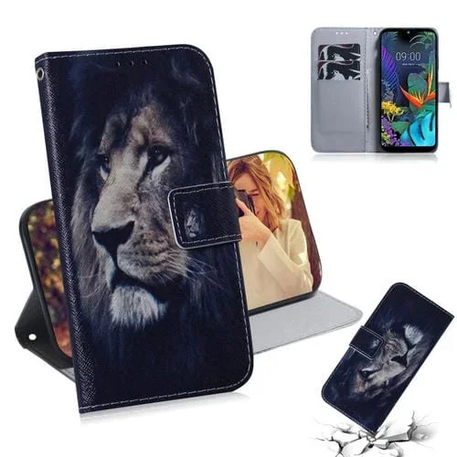 Funda de Cuero con Tapa Horizontal para LG K50 (Lion) con Soporte, Ranuras y Billetera