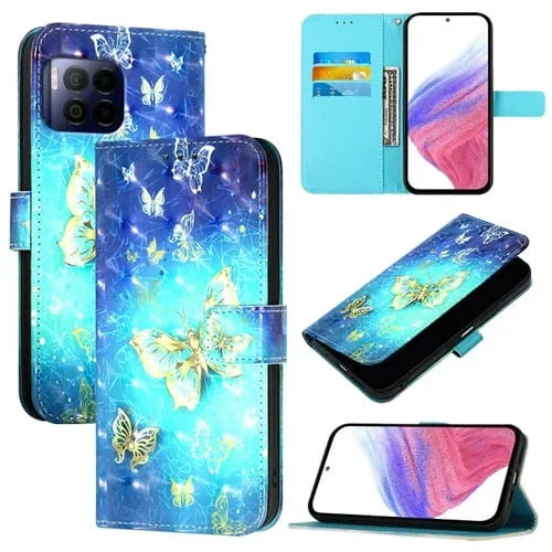 Funda de Cuero con Tapa Horizontal para T-Mobile Revvl 7 Pro con Pintura 3D (Mariposa Dorada)