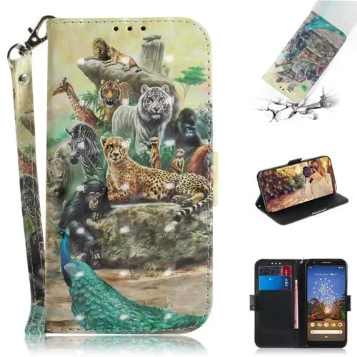 Funda de Cuero con Tapa Horizontal y Dibujo 3D Zoológico para Google Pixel 3A con Soporte y Ranuras
