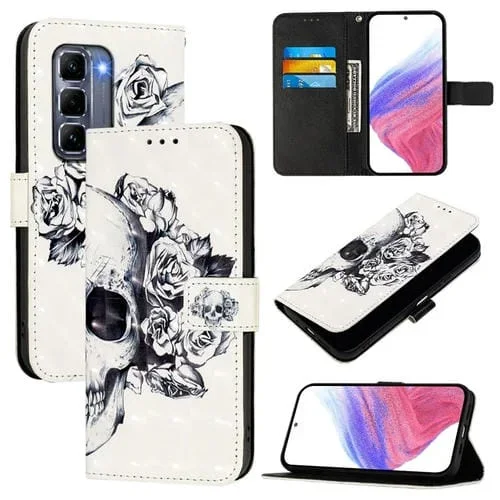 Funda de Cuero con Tapa Horizontal y Pintura 3D para Infinix Hot 50 Pro+ 4G (Calavera)
