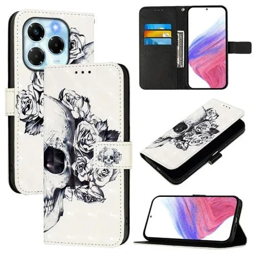 Funda de Cuero con Tapa Horizontal y Pintura 3D para Infinix Note 40X 5G (Calavera)