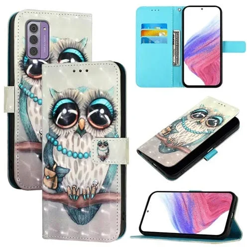 Funda de Cuero con Tapa Horizontal y Pintura 3D para Nokia G42/G310 (Búho Gris)