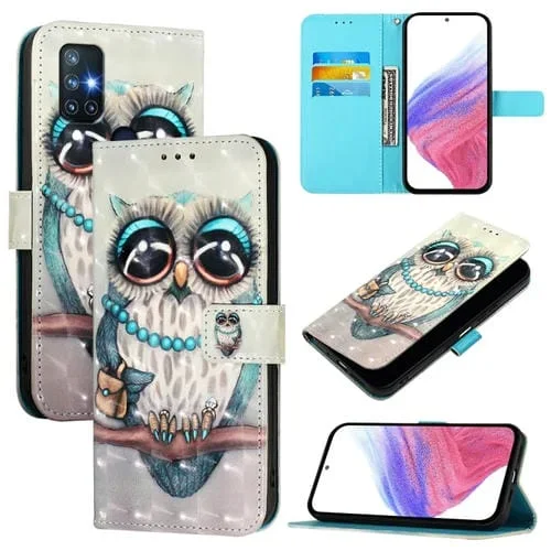 Funda de Cuero con Tapa Horizontal y Pintura 3D para OnePlus Nord N10 5G (Búho Gris)
