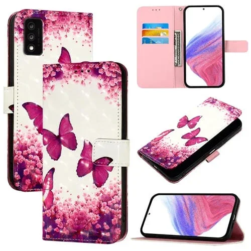 Funda de Cuero con Tapa Horizontal y Pintura 3D para TCL 30T T603Dl (Mariposa Rosa)