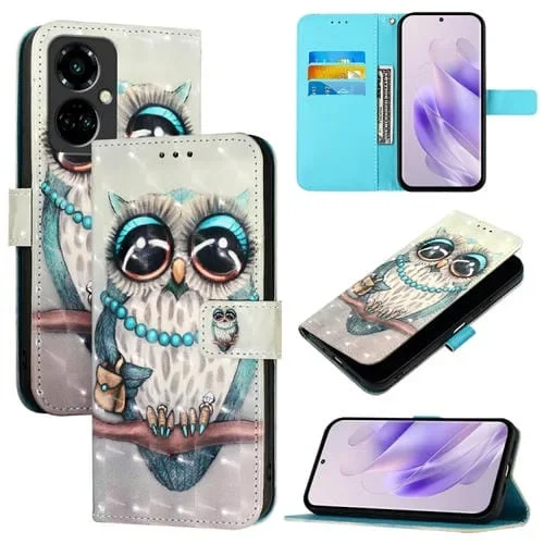Funda de Cuero con Tapa Horizontal y Pintura 3D para Tecno Camon 19 Pro 5G (Búho Gris)