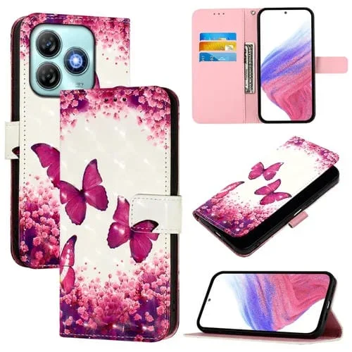 Funda de Cuero con Tapa Horizontal y Pintura 3D para ZTE Blade A75 4G (Mariposa Rosa)