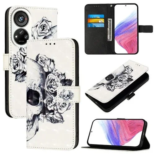Funda de Cuero con Tapa Horizontal y Pintura 3D para ZTE Blade V40S (Calavera)