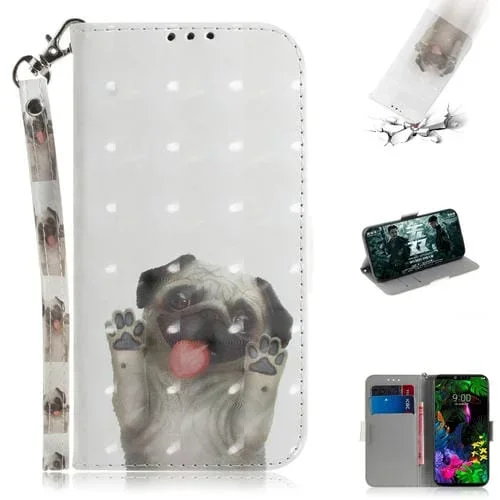 Funda de Cuero con Tapa Horizontal y Soporte para LG G8 Thinq (Pug) con Ranuras para Tarjetas y Billetera