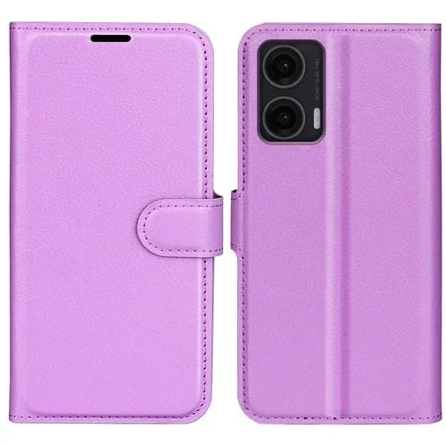 Funda de Cuero con Tapa Horizontal y Textura de Lichi para Motorola Moto G35 con Soporte (Morado)