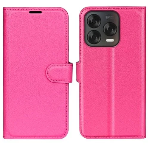 Funda de Cuero con Tapa Horizontal y Textura de Lichi para ZTE Blade V70 Vita con Soporte (Rosa y Rojo)