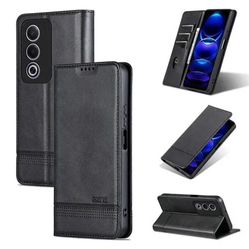 Funda de Cuero con Tapa Magnética con Textura de Piel de Becerro para Oppo A3 Energy/A3X 5G Azns (Negro)