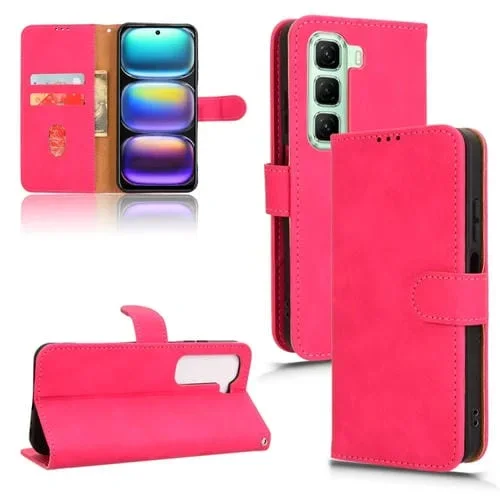 Funda de Cuero con Tapa Magnética para Infinix Hot 50 4G (Rosa y Rojo)