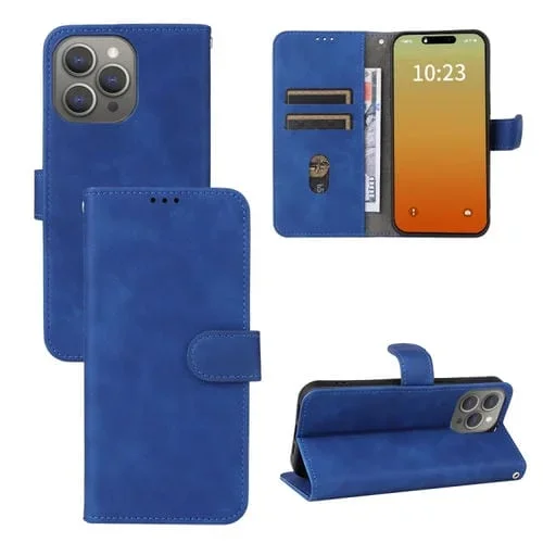 Funda de Cuero con Tapa Magnética para iPhone 15 Pro Max Skin Feel (Azul)