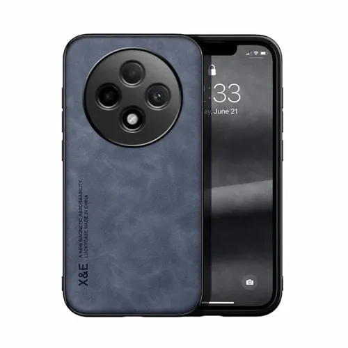 Funda de Cuero con Tapa Magnética para Oppo Reno12 F 5G (Azul)