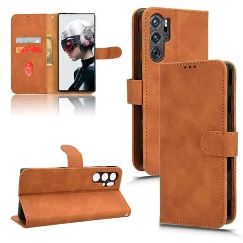 Funda de Cuero con Tapa Magnética para ZTE Nubia Red Magic 9 Pro (Marrón)
