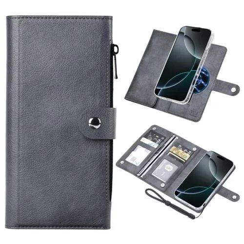 Funda de Cuero con Tapa Magnética Rfid Magsafe Vili Gvs-C Series para iPhone 16 Pro Max (Gris)