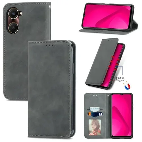 Funda de Cuero con Tapa Magnética y Tacto Retro para Vivo Y37 (Gris)