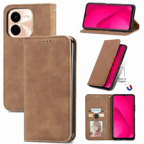 Funda de Cuero con Tapa Magnética y Tacto Retro para Vivo Y37 Pro (Marrón)