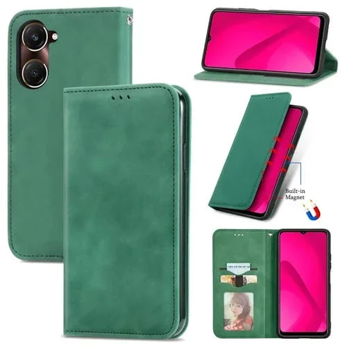 Funda de Cuero con Tapa Magnética y Tacto Retro para Vivo Y37 (Verde)