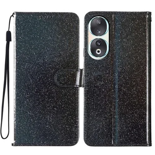 Funda de Cuero con Tapa para Honor 90 con Purpurina en Polvo (Negro)