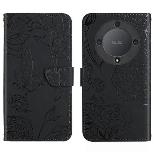 Funda de Cuero con Tapa para Honor X9B Ht03 Skin Feel Butterfly (Negro)