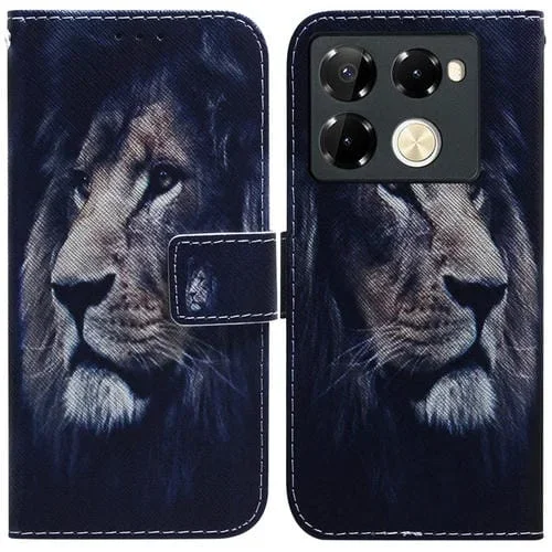 Funda de Cuero con Tapa para Infinix Note 40 Pro + 5G con Dibujo Coloreado (León)