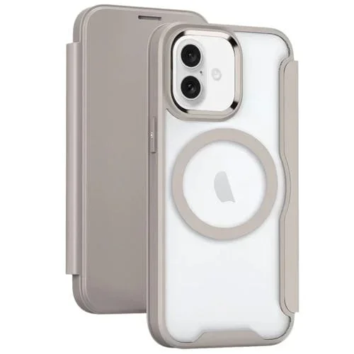 Funda de Cuero con Tapa para iPhone 16 Plus con Bloqueo Rfid Magsafe (Caqui)