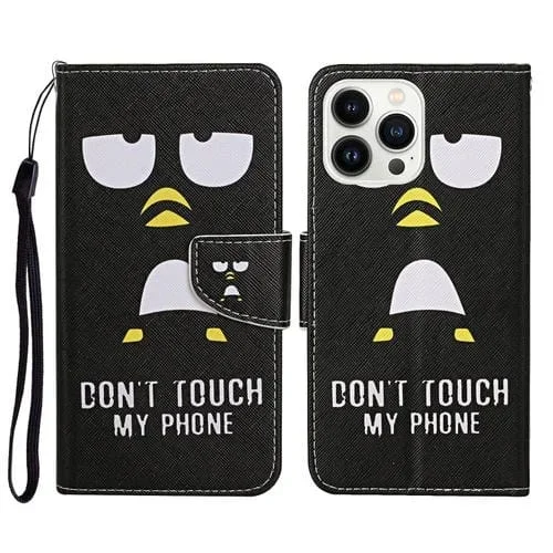 Funda de Cuero con Tapa para iPhone 16 Pro Max con Dibujo 3D (Negro)
