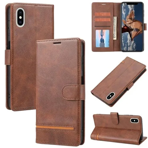 Funda de Cuero con Tapa para iPhone Xs Max Classic Wallet (Marrón)