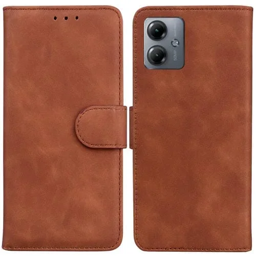 Funda de Cuero con Tapa para Motorola Moto G14 Skin Feel Pure Color (Marrón)