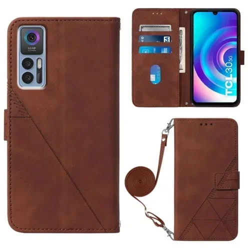Funda de Cuero con Tapa para TCL 30 5G y 30+ 5G Crossbody 3D (Marrón)