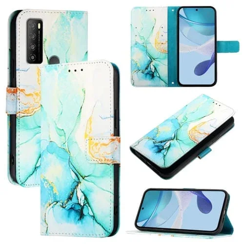 Funda de Cuero con Tapa para TCL 30 Xl T701Dl Pt003 Diseño Mármol (Verde)