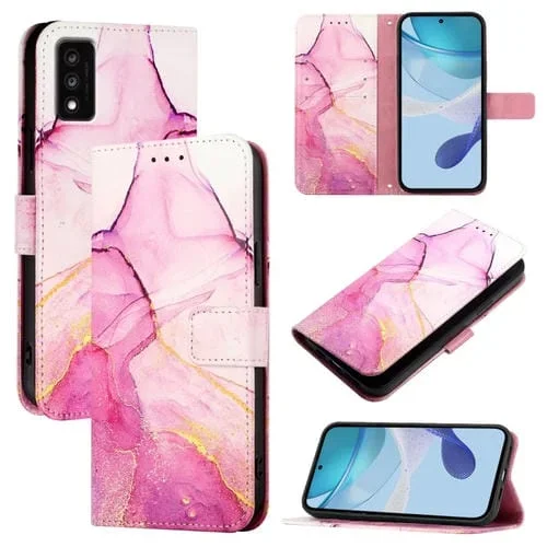 Funda de Cuero con Tapa para TCL 30T T603Dl Pt003 con Diseño de Mármol (Rosa, Morado y Dorado)