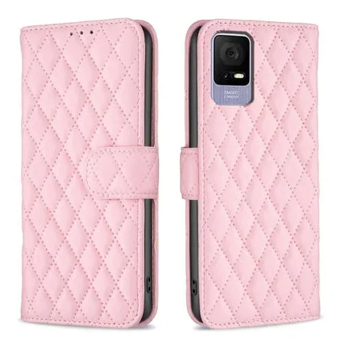 Funda de Cuero con Tapa para TCL 405 Diamond Lattice Wallet (Rosa)