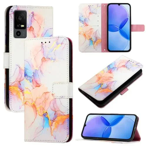 Funda de Cuero con Tapa para Tcl 40R 5G Pt003 con Patrón Mármol (Blanco)