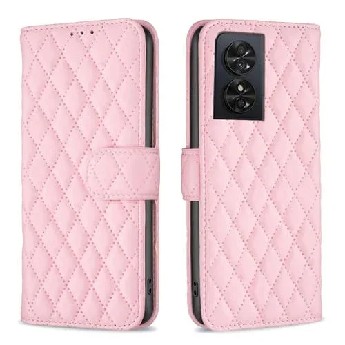Funda de Cuero con Tapa para TCL 50 Se Diamond Lattice Wallet (Rosa)