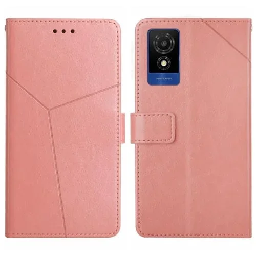 Funda de Cuero con Tapa para TCL 502 con Patrón en Forma de y (Rosa)