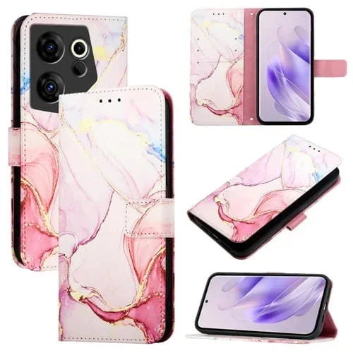 Funda de Cuero con Tapa para Tecno Camon 20 Premier 5G Ck9N Pt003 con Patrón de Mármol (Oro Rosa)