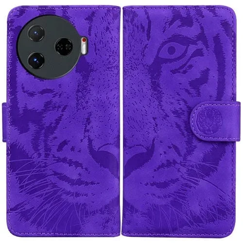 Funda de Cuero con Tapa para Tecno Camon 30 Pro Tiger Embossing Pattern (Púrpura)