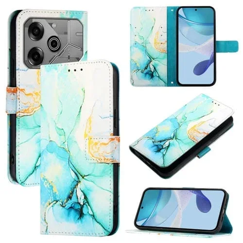 Funda de Cuero con Tapa para Tecno Pova 6 Neo Pt003 con Diseño de Mármol (Verde)