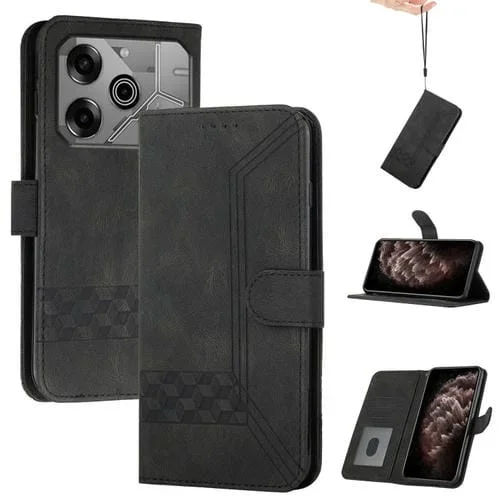 Funda de Cuero con Tapa para Tecno Pova 6 Pro Cubic Skin Feel (Negro)