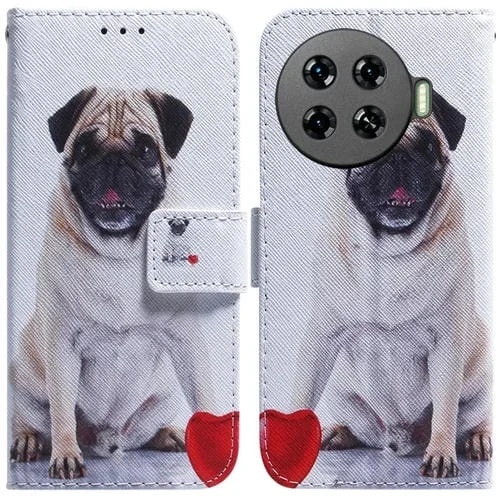 Funda de Cuero con Tapa para Tecno Spark 20 Pro+ 4G con Dibujo Coloreado (Pug)