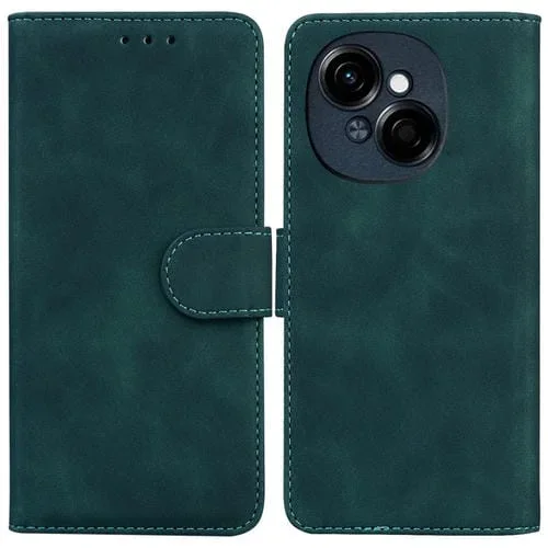 Funda de Cuero con Tapa para Tecno Spark Go 1 y Pop 9 Pro Skin Feel Pure Color (Verde)