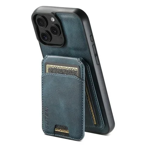 Funda de Cuero con Tapa Tipo Billetera y Soporte Suteni H02 para iPhone 16 Pro Max (Azul)