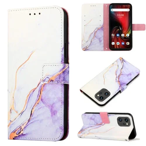 Funda de Cuero con Tapa Umidigi F3 4G/5G/Se/S Pt003 Patrón Mármol (Blanco Púrpura)