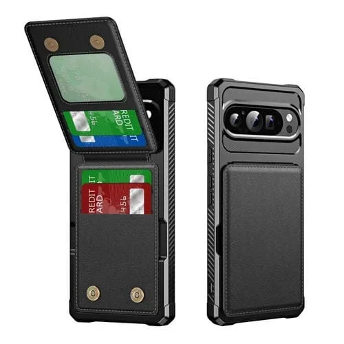 Funda de Cuero con Tapa Vertical para Google Pixel 9 Pro XL con Tarjetero y Ranura (Negro)