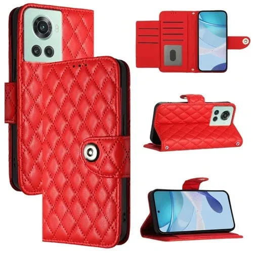 Funda de Cuero con Tapa y Cordón para OnePlus 10R / Ace Rhombic Texture (Rojo)
