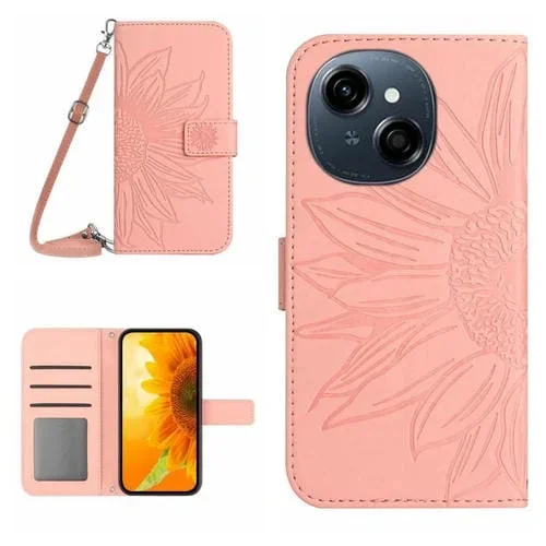 Funda de Cuero con Tapa y Cordón para Tecno Pop 9 4G y Spark Go 2025 4G (Rosa)