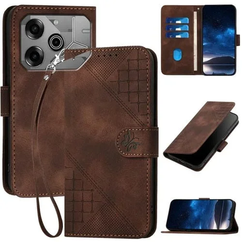 Funda de Cuero con Tapa y Cordón para Tecno Pova 6 5G y 6 Pro 5G Yx0080 (Café)